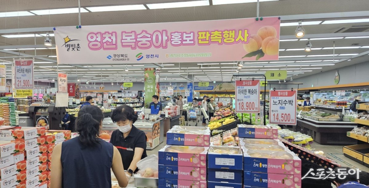영천 복숭아 하나로마트 판촉행사 모습./사진=영천시