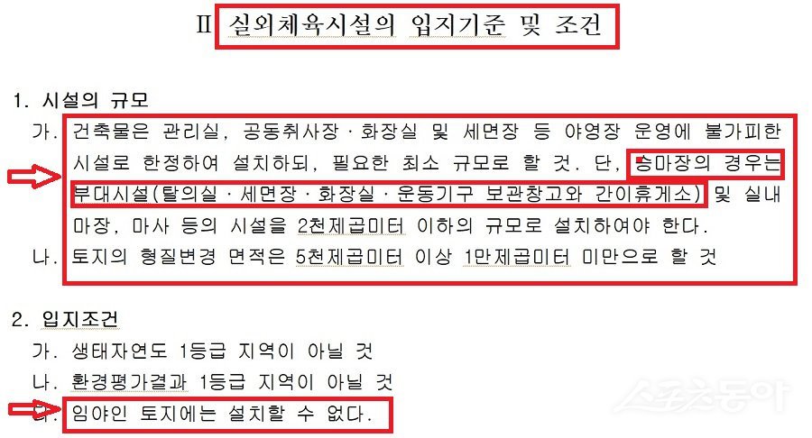 2015년 성남시 개발제한구역 체육시설 배치 입지 기준  자료. 사진제공｜성남시