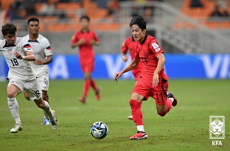 지난 국제축구연맹(FIFA) 17세 이후 (U-17) 월드컵 미국전 당시 양민혁. 사진=대한축구협회