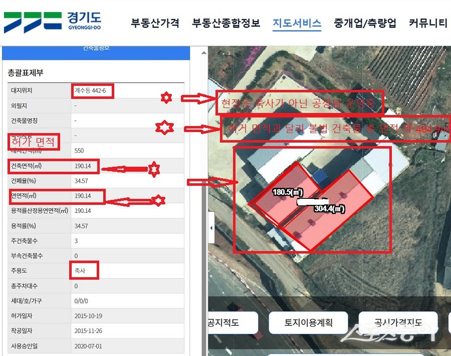 시흥시 계수동 442-6번지 축사 면적. 사진제공｜경기도