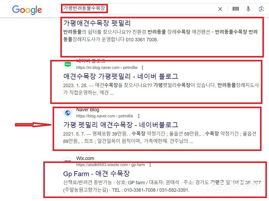 가평군 읍내리 산 31-4번지 일대 가평 펫밀리 홍보 내용. 사진제공｜구글