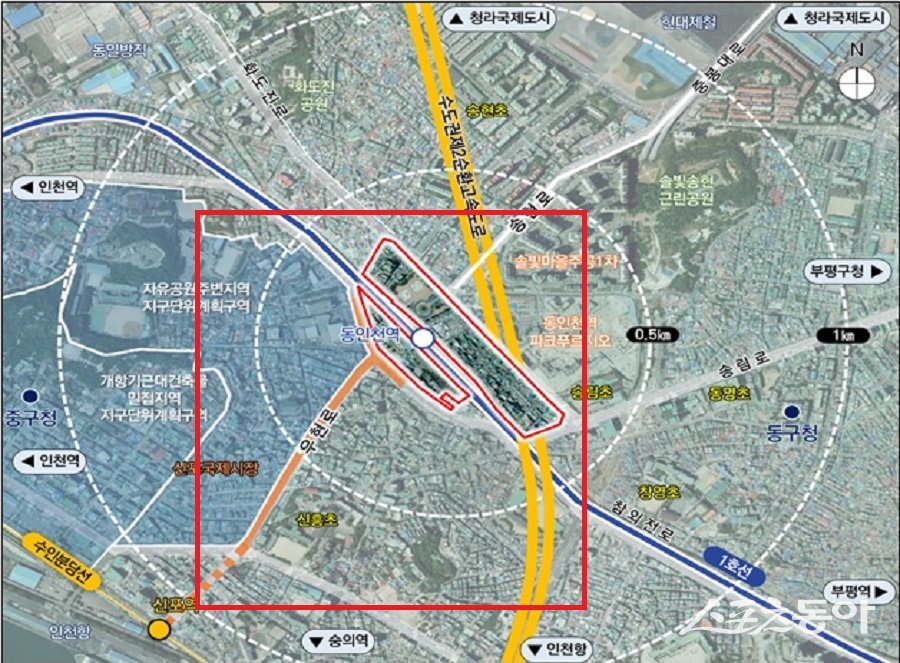 인천시가 동인천역 일대 개발 사업을 본격화한다(위치도). 사진제공｜인천시청