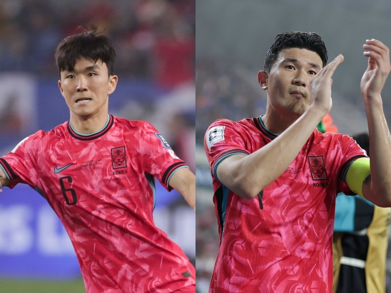 1996년생 동갑내기 황인범(왼쪽)과 김민재는 최근 소속팀에서의 맹활약으로 ‘홍명보호’에게 큰 힘을 실어주고 있다. 둘은 다가올 쿠웨이트~팔레스타인과 2026북중미월드컵 아시아 최종예선 원정 2연전에서도 대표팀의 척추를 형성할 참이다. 사진제공｜대한축구협회