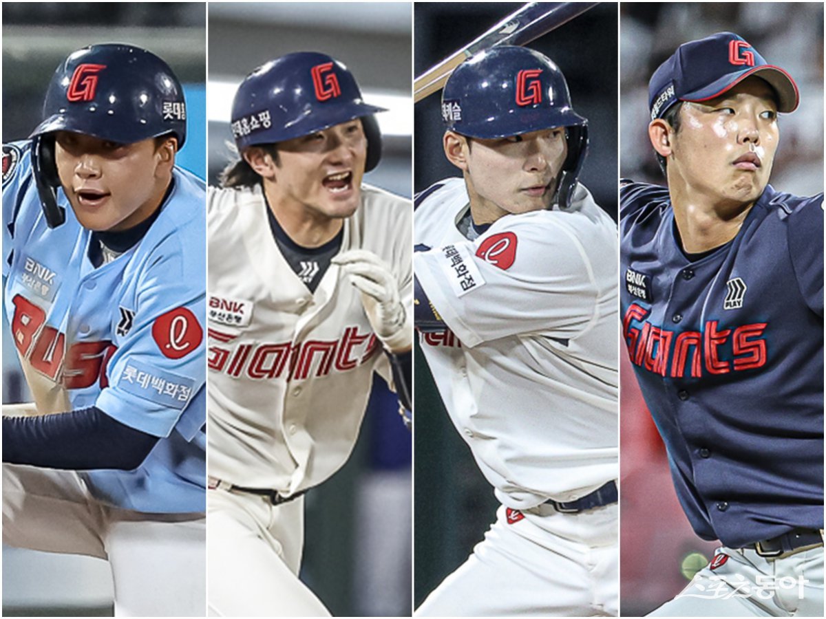 롯데 이호준, 신윤후, 백두산, 현도훈(왼쪽부터). 사진제공｜롯데 자이언츠