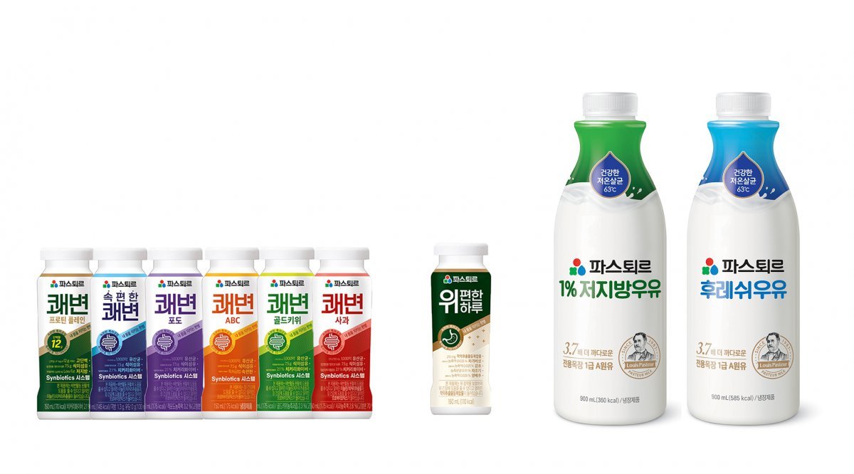파스퇴르 신규 BI를 적용한 제품군. 사진제공|롯데웰푸드