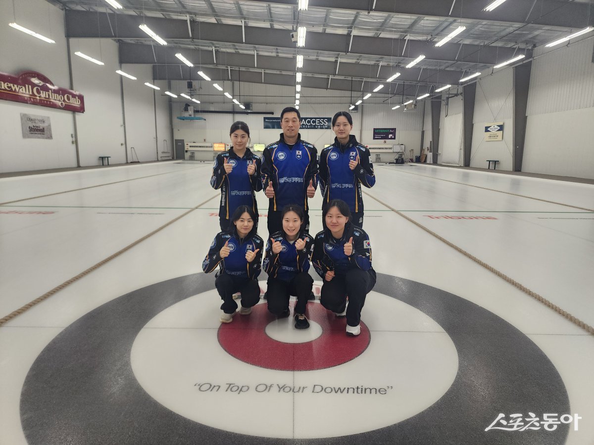 왼쪽 위부터 시계방향으로 김민서 선수, 권영일 감독, 강보배 스킵, 심유정 선수, 김지수 선수, 정재희 선수. 사진제공=전북자치도