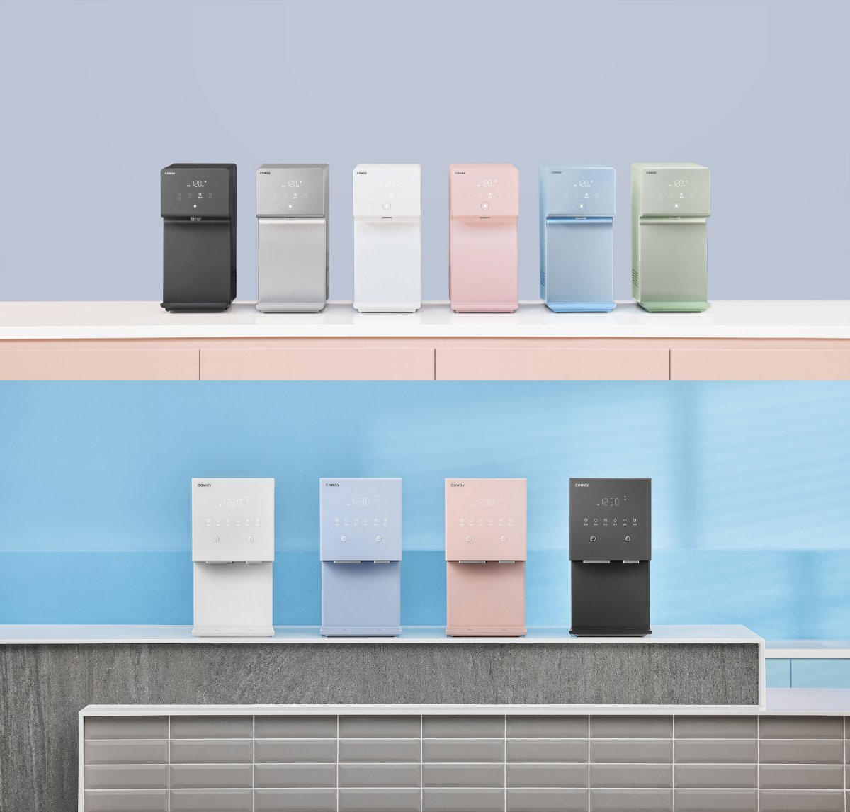 베스트셀러에 선정된 아이콘 정수기2(위)와 아이콘 얼음정수기. 사진제공|코웨이