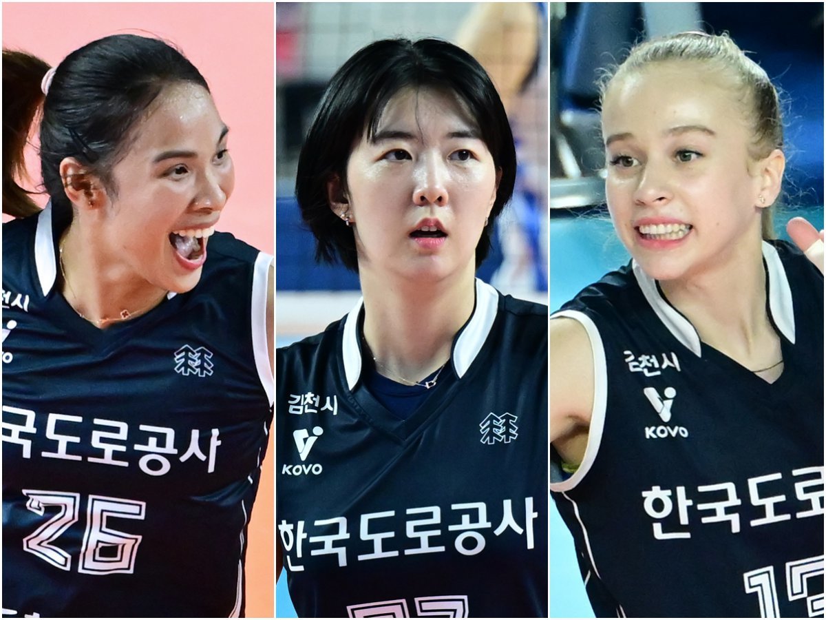 한국도로공사가 타나차, 강소휘, 니콜로바(왼쪽부터) 삼각편대를 앞세워 경기력을 되찾고 있다. 사진제공|KOVO