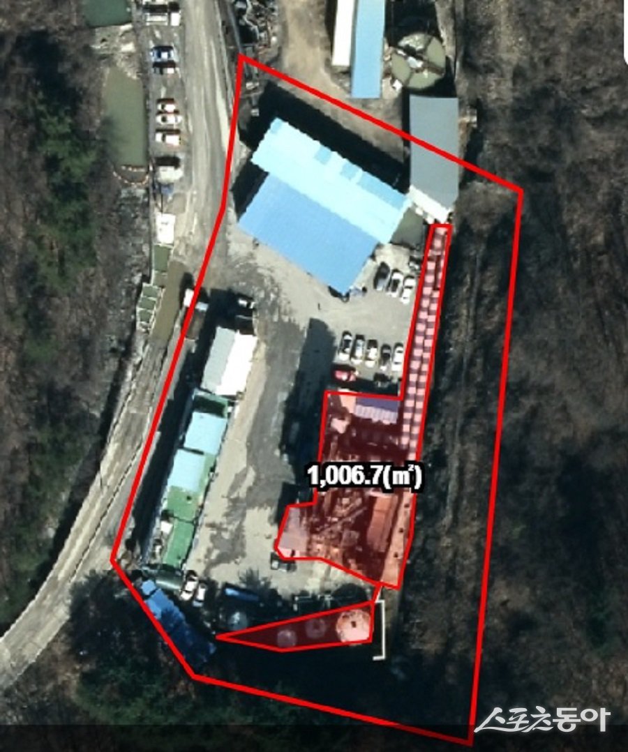 경기도 가평군 상면 봉수리 15-2번지 공작물 설치 면적. 사진제공|경기도