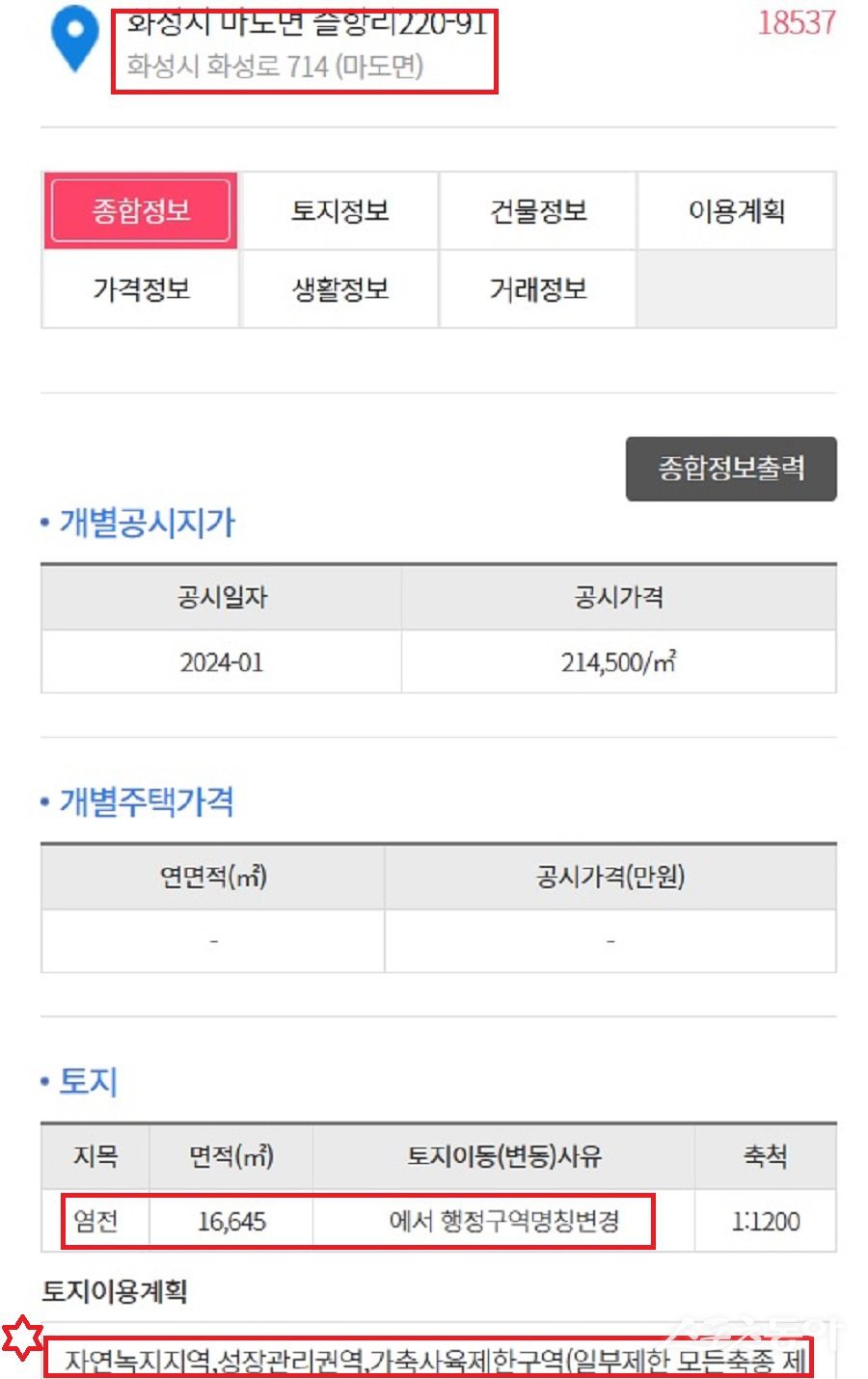 화성시 마도면 슬항리 220-91번지 지목 염전 자연녹지. 사진제공｜경기도