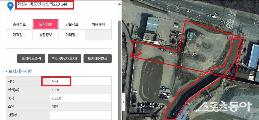 화성시 마도면 슬항리 220-144번지 지목 유지(불법 도로). 사진제공｜경기도