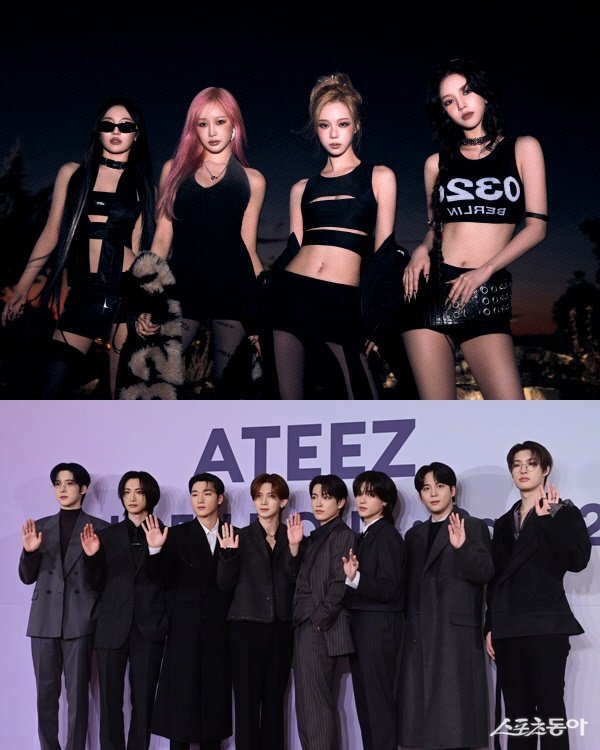 그룹 에스파, 에이티즈(위부터)가 3월 나란히 케이스포돔(KSPO DOME)에서 단독 공연을 펼친다. 사진제공|SM엔터테인먼트·스포츠동아 DB