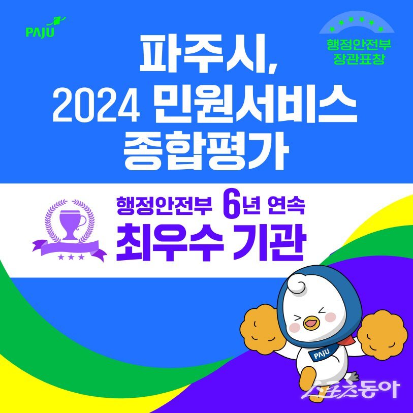 파주시 민원서비스 종합평가 최우수기관 선정.. 6년 연속 최고 등급. 사진제공ㅣ파주시