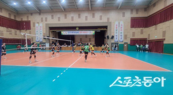 울진군 배구장에서 배구경기를 하고 있다. 사진제공 ㅣ 울진군