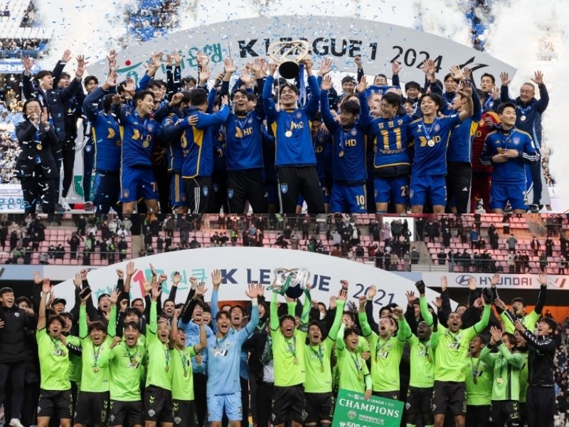 역대 가장 빠른 시기에 개막하는 2025시즌은 4연패를 노리는 울산 HD(위) 이외에 10번째 타이틀을 노리는 ‘가문 라이벌’ 전북 현대, 적극적인 전력 보강을 단행한 FC서울과 대전하나시티즌 등이 맞물려 K리그 ‘춘추전국시대’를 열 전망이다. 사진제공|한국프로축구연맹