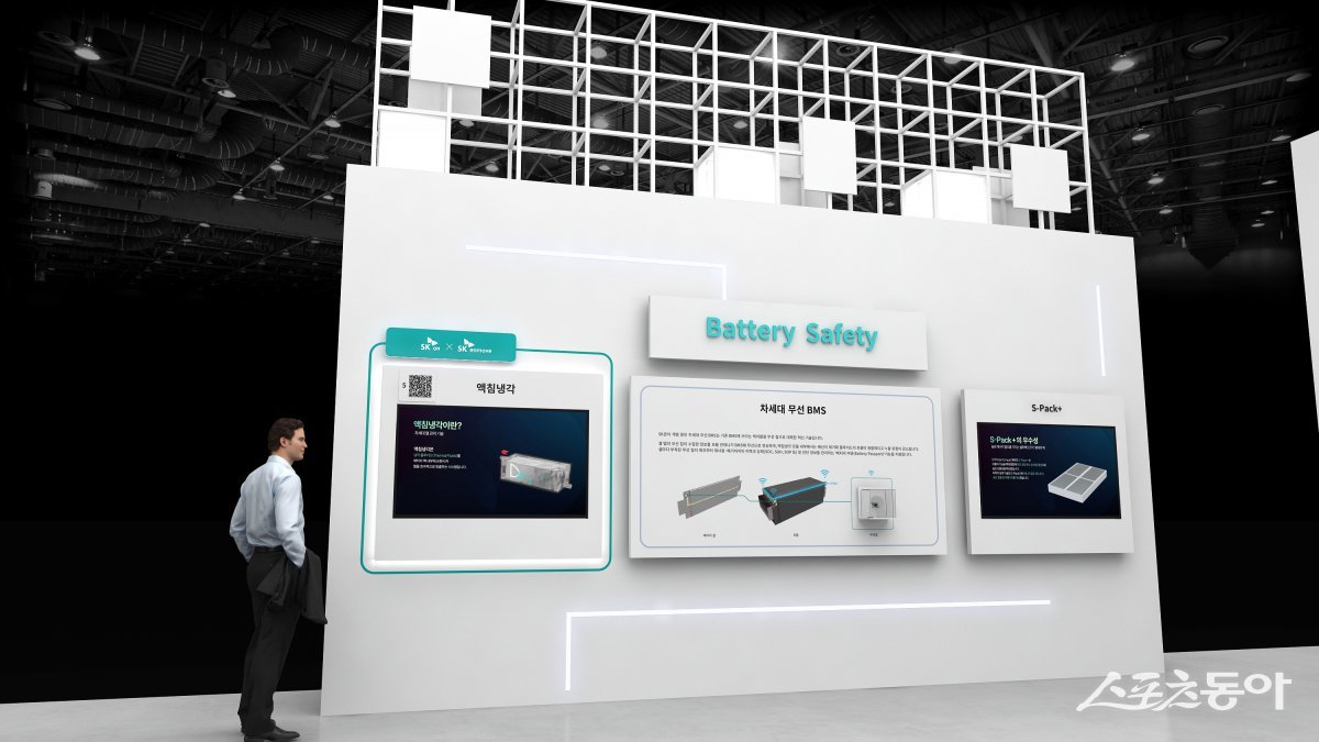 SK온과 SK엔무브가 배터리 안전성 및 성능을 획기적으로 개선할 수 있는 전기차용 ‘액침냉각’ 기술을 선보였다. 액침냉각 차세대 무선 BMS 조감도. 사진제공|SK온