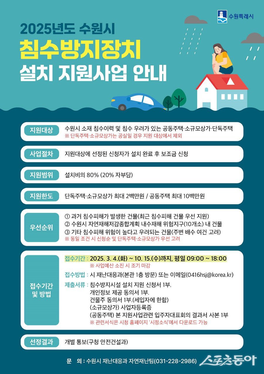수원시 침수방지장치 설치 지원 포스터. 사진제공｜수원시청