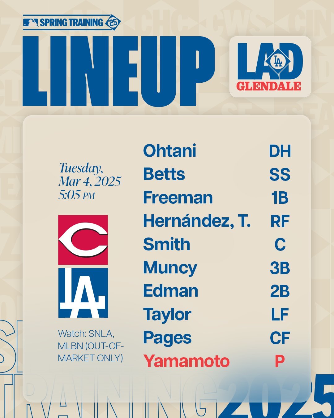 김혜성 없는 신시내티 레즈전 선발 라인업. 사진=LA 다저스 SNS