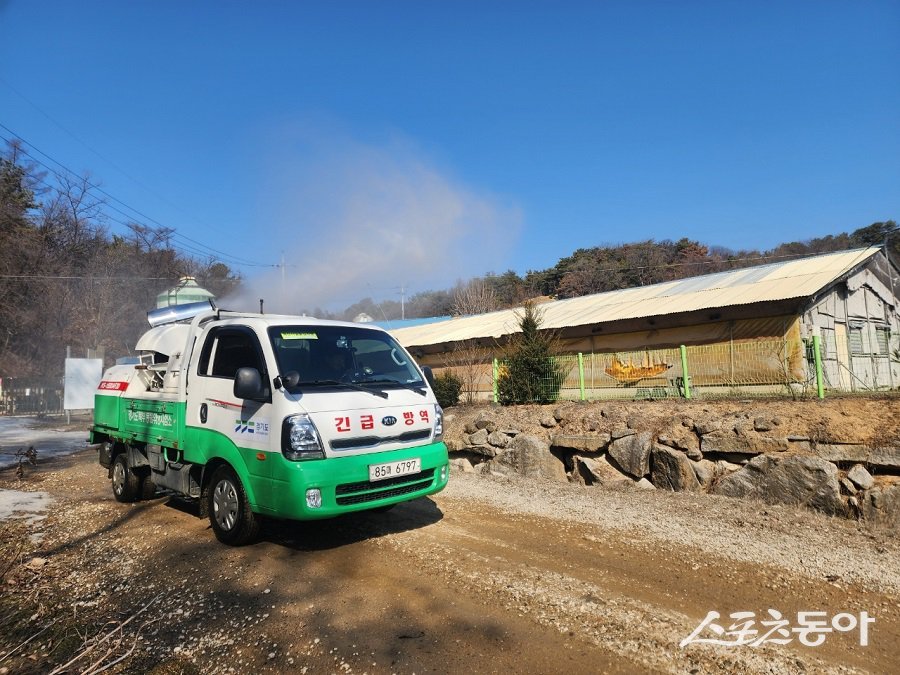 아프리카돼지열병 방역을 하고 있다. 사진제공ㅣ경기도북부청