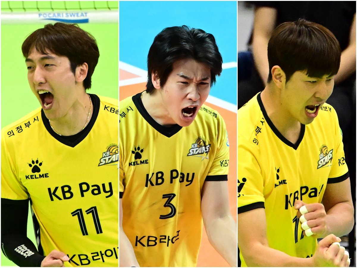 KB손해보험 선수 중에는 현대캐피탈 출신이 적지 않다. 올 시즌에 앞서 KB손해보험으로 이적한 차영석, 이현승을 비롯해 베테랑 미들블로커 박상하(왼쪽부터) 모두 친정팀과 정상에서 다시 만나겠다는 의지가 강하다. 사진제공|KOVO