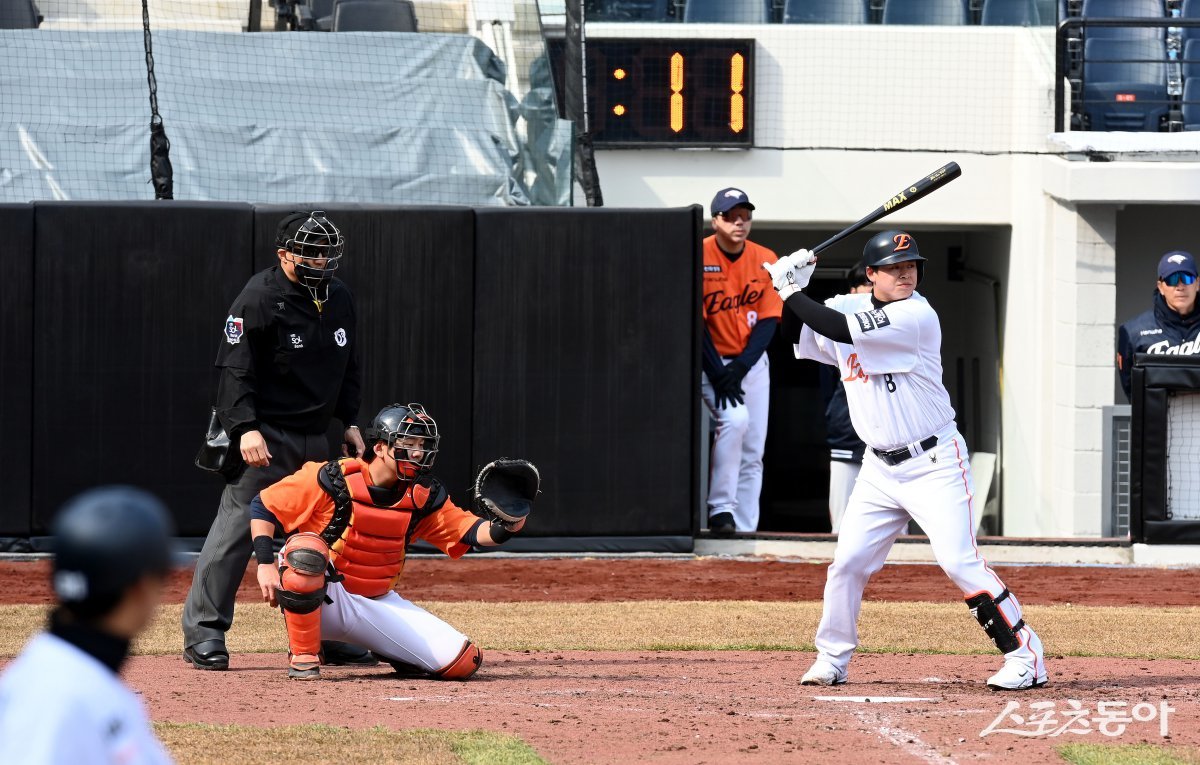 6일 대전한화생명볼파크에서 열린 한화 이글스의 자체 청백전. 피치클록이 작동되고 있다. 대전|김민성 기자 marineboy@donga.com