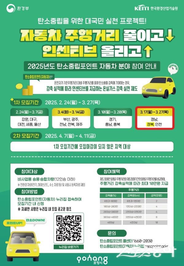자동차 탄소중립포인트 참여 홍보물. 사진제공|포항시