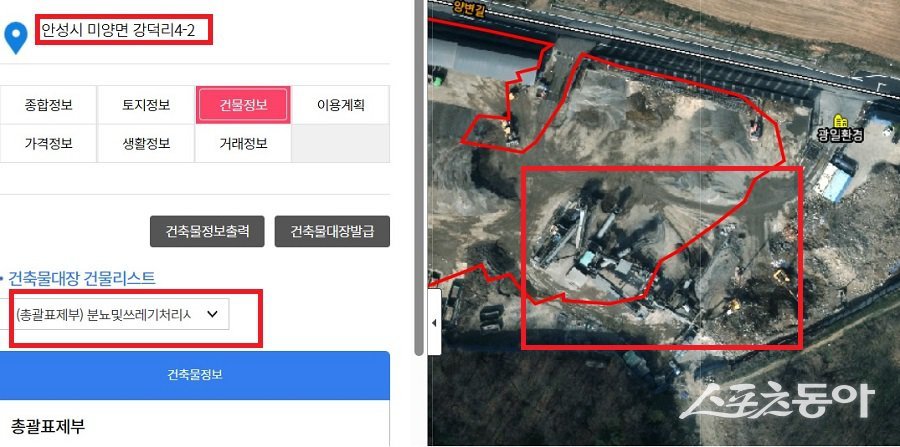 경기도 안성시 미양면 강덕리4-2번지 일대(무허가 공작물 설치). 사진제공｜경기도