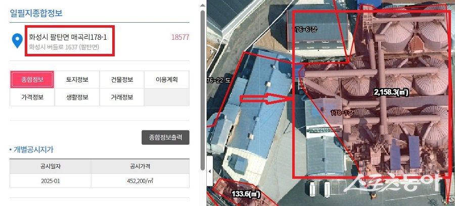 화성시 팔탄면 매곡리 178-1번지 일대(공작물). 사진제공｜경기도 지도포털