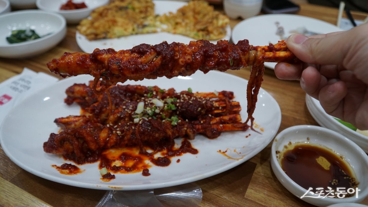 목포 송학낙지회관 낙지 세트 중 호롱이. 해남여행길에 인근 목포에서 남도 해산물의 명물 낙지 요리를 즐기는 것도 이곳 여행의 즐거움 중 하나이다         목포｜김재범 기자 oldfield@donga.com