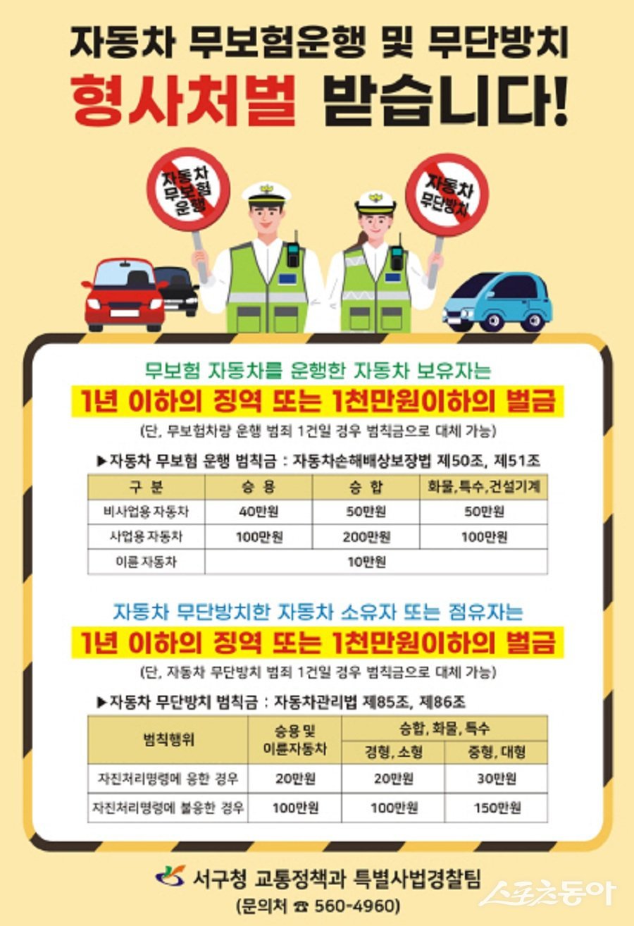 인천 서구, ‘자동차 무단방치, 무보험 운행’ 근절 포스터. 사진제공|인천 서구청