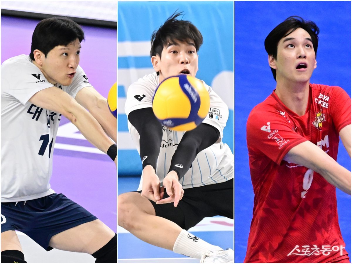 V리그 남자부의 최정상급 리시버인 정지석, 박경민, 임성진(왼쪽부터) 등이 FA 자격을 얻었다. 올 시즌 리그 전체의 수비 약화로 애를 먹은 남자부에도 변화의 바람이 불지 궁금하다. 사진제공|KOVO