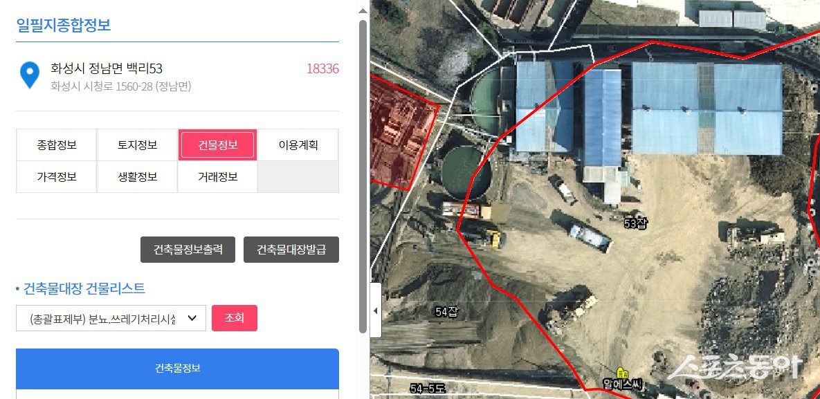 경기도 화성시 정남면 백리 54-7번지 일대. 사진제공｜경기도 지도 포털