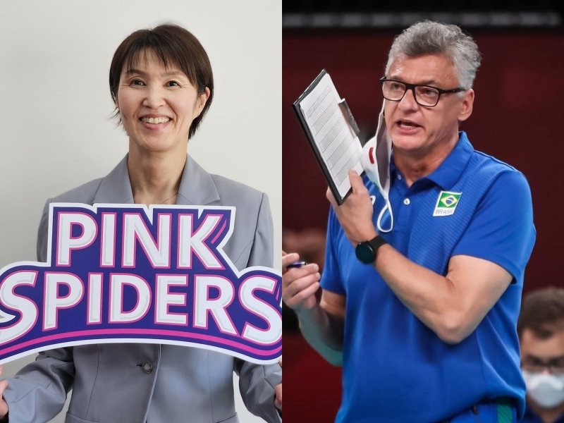 V리그 여자부 챔피언 흥국생명은 일본 출신 요시하라 도모코 감독(왼쪽)에게, 남자부 챔프전 준우승팀 대한항공은 브라질 명장 헤난 달 조토 감독에게 지휘봉을 맡겼다고 10일 발표했다. 두 감독은 2025~2026시즌부터 팀을 이끈다. 사진제공｜흥국생명, 대한항공 배구단