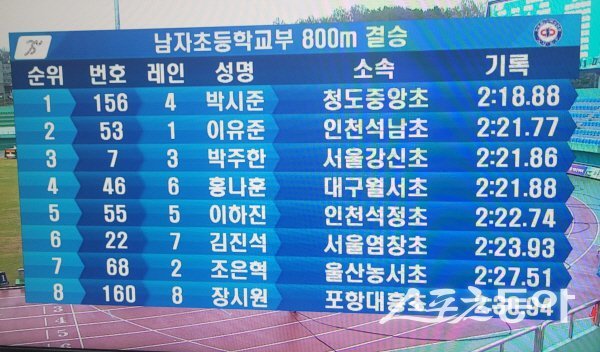 청도중앙초 박시준 선수가 제13회 전국초등학교 육상대회 800m 금메달을 차지했다. 사진제공 ㅣ 청도교육청
