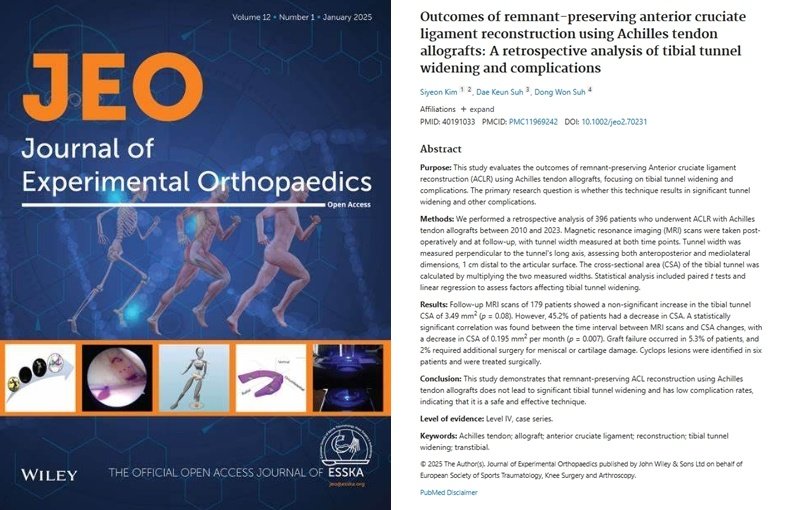 바른세상병원 관절센터의 서동원 원장(정형외과/재활의학과 전문의)의 논문을 게재한 국제학술지 JEO(Journal of Experimental Orthopaedics)            사진제공｜바른세상병원