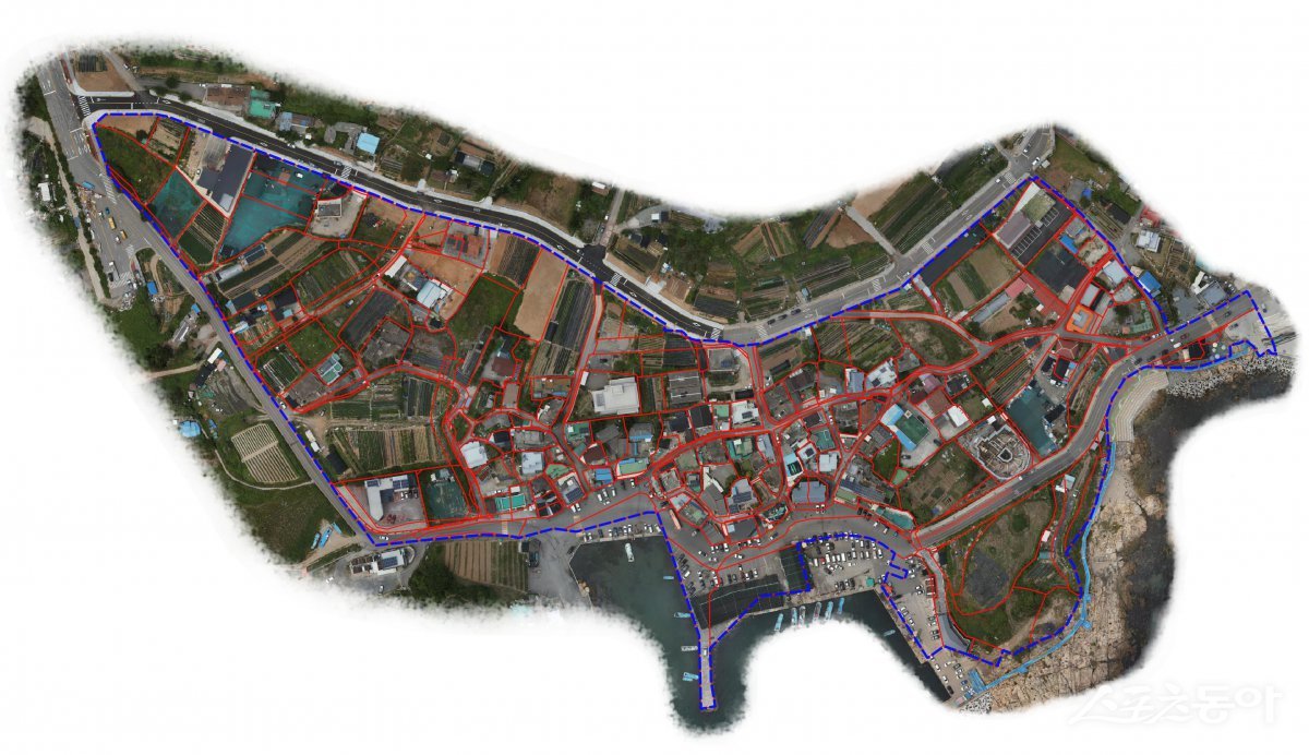 지난해 7월 지적재조사가 완료된 죽성1지구의 항측도. (사진제공=기장군)