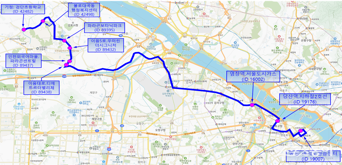 노선도 및 주요 정류장. 사진제공｜인천시