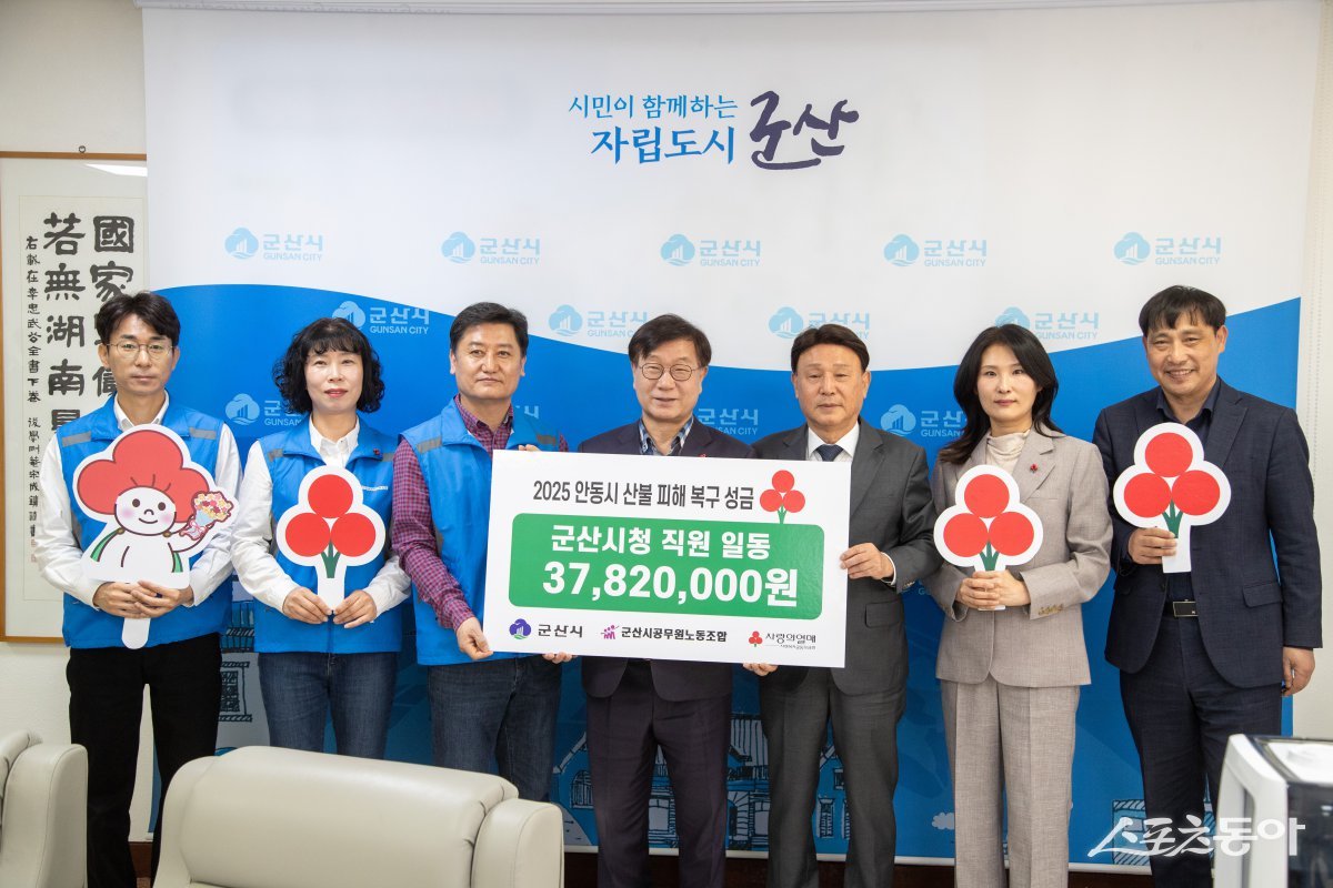 25일 군산시청 공직자들이 모금한 3,782만 원의 성금이 안동 시민들에게 전달됐다. 사진제공=군산시