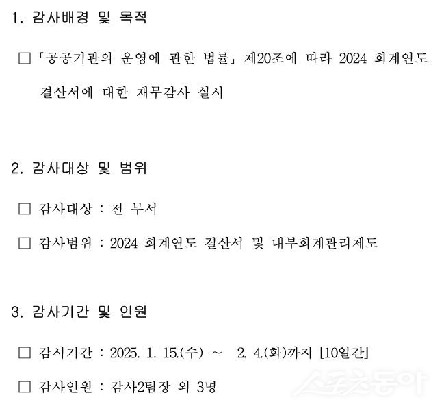 감사실시 개요. 사진제공|한국토지주택공사(LH) 감사위원회