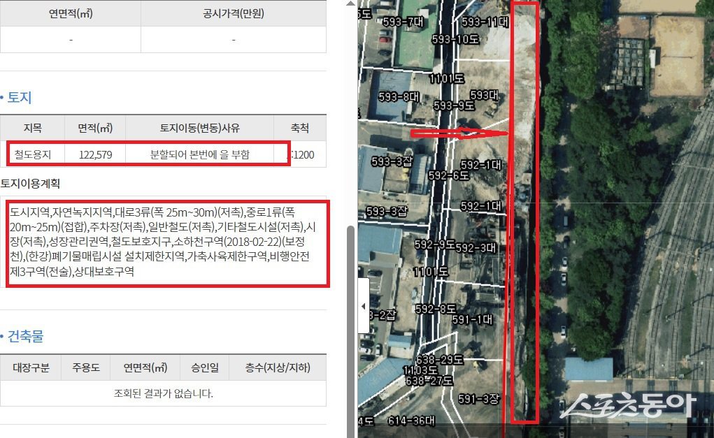 용인시기흥구 보정동 225-2번지 일대 철도용지 훼손 모습. 사진제공｜경기도 지도
