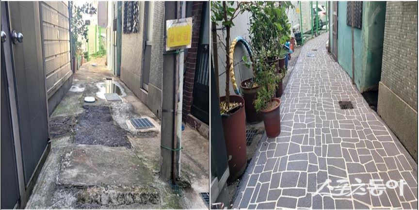 부산 서구, ‘산복도로 이음길 정비사업’이 순조롭게 진횅되고 있는 가운데 정비 전  후 모습. (사진제공=부산 서구)