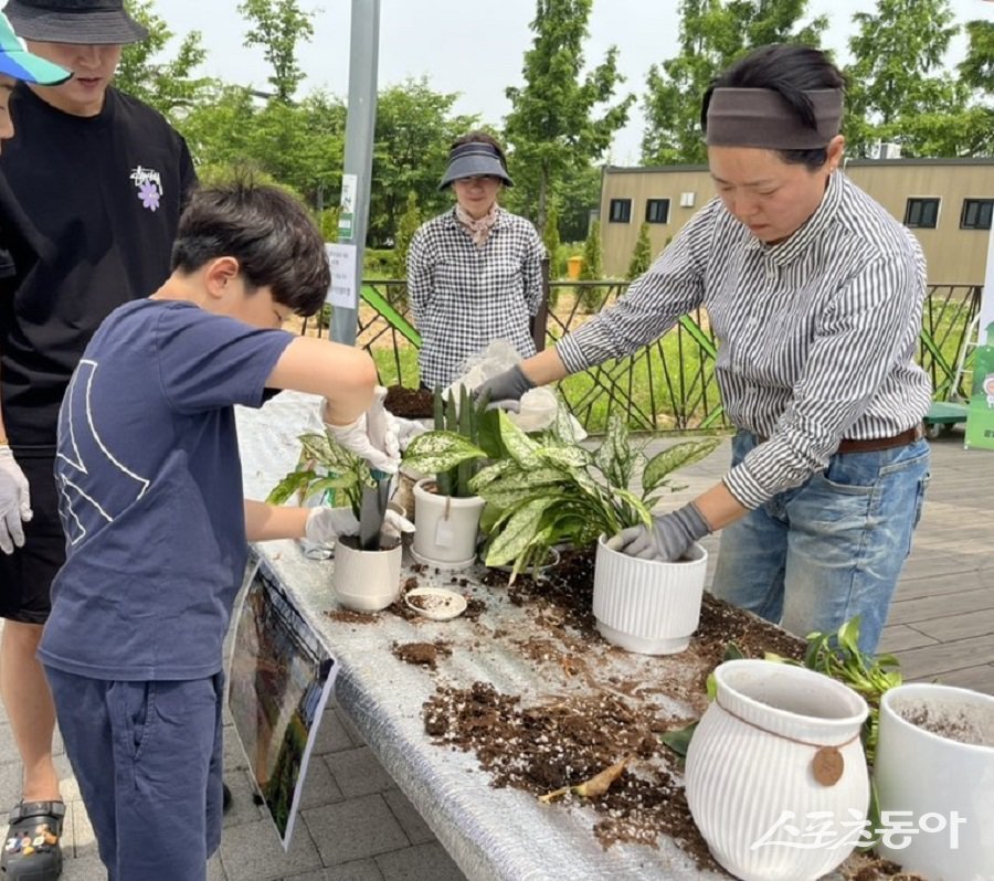 김포시, 반려식물 분갈이 체험 프로그램을 진행하고 있다. 사진제공|김포시청