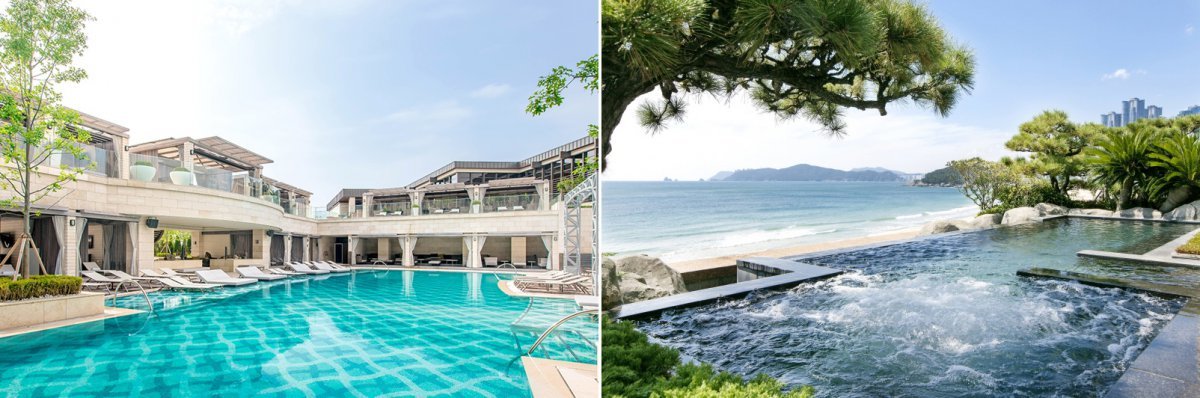 파라다이스시티 아웃도어 풀(왼쪽)과 파라다이스 호텔 부산 스파 씨메르                       사진제공 ｜파라다이스 호텔앤리조트