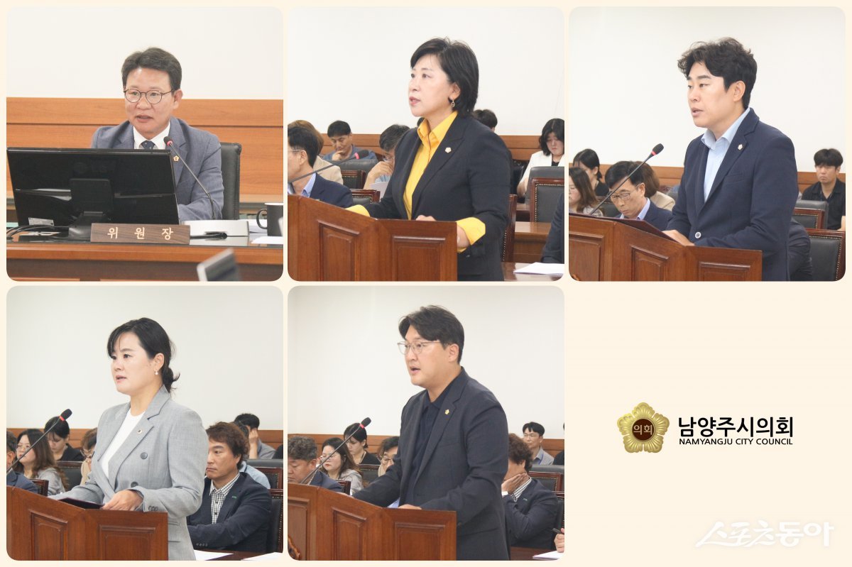 (윗줄 왼쪽부터) 박경원 위원장, 김영실 의원, 김상수 의원(아랫줄 왼쪽부터) 이수련 의원, 김지훈(민) 의원. 사진제공 ㅣ 남양주시의회