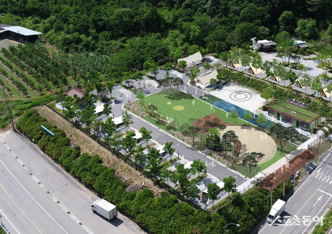 수원시(시장 이재준)가 우호도시인 경북 봉화군에 ‘청량산 수원캠핑장’을 조성하며 인구소멸 위기 지역과의 상생협력에 앞장섰다(청량산 수원캠핑장 계획도). 사진제공｜수원시