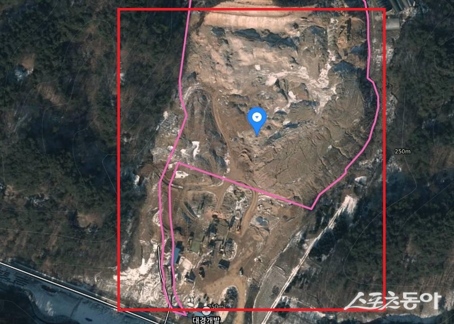제천시 금성면 양화리 482-3번지 일대 임야 훼손 모습(2012년 항측). 사진제공|다음지도