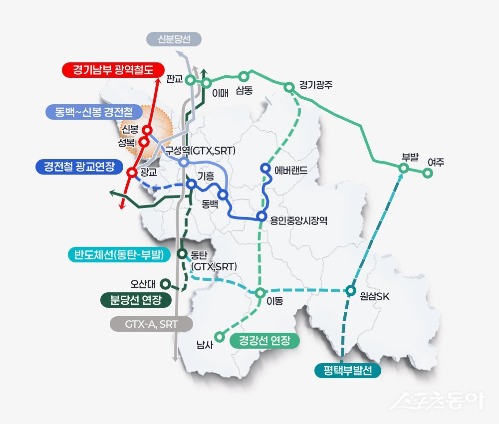 용인특례시에서 진행 중인 철도노선 계획. 사진제공|용인시
