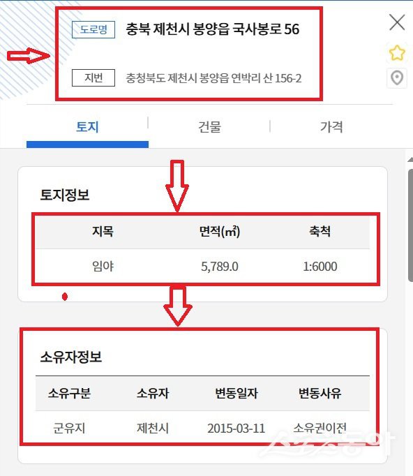 충청북도 제천시 봉양읍 연박리 산 156-2번지 일대 소유자. 사진제공｜국토부