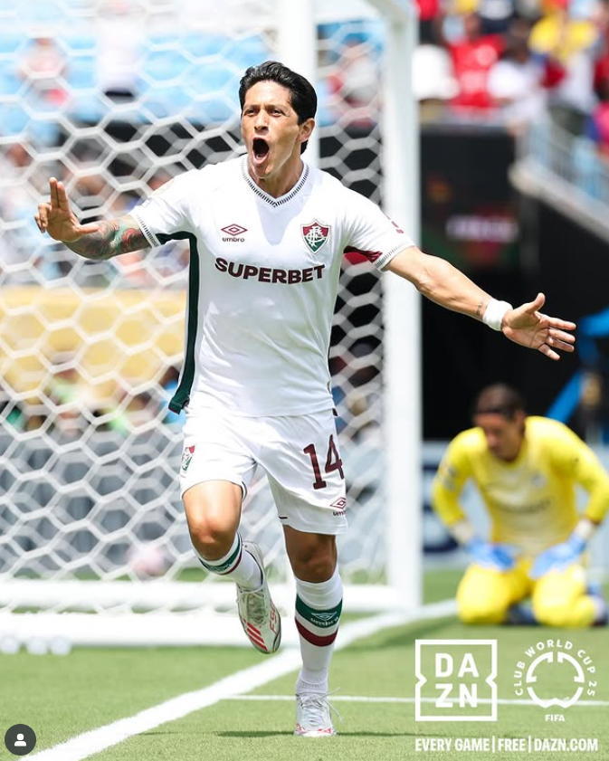 플루미넨시는 1일(한국시간) 미국 노스캐롤라이나주 샬럿의 뱅크오브아메리카스타디움에서 벌어진 인터 밀란과 대회 16강전에서 2-0으로 이겼다. 킥오프 3분만에 선제 결승 골을 넣고 기뻐하는 카노. 사진출처│ 클럽월드컵 공식 인스타그램