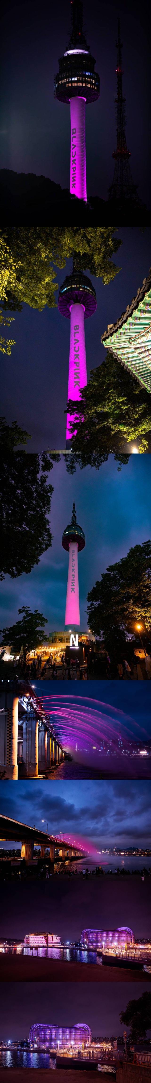 블랙핑크가 월드투어 개막을 기념해 남산서울타워, 세빛섬, 반포대교 등을 핑크빛으로 물들이는 ‘PINK AREA’ 프로모션을 진행하며 서울을 블랙핑크 테마로 장식했다. 사진제공 | YG 엔터테인먼트
